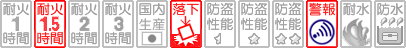 金庫の性能表示 耐火1.5時間 急加熱・衝撃落下 警報アラーム